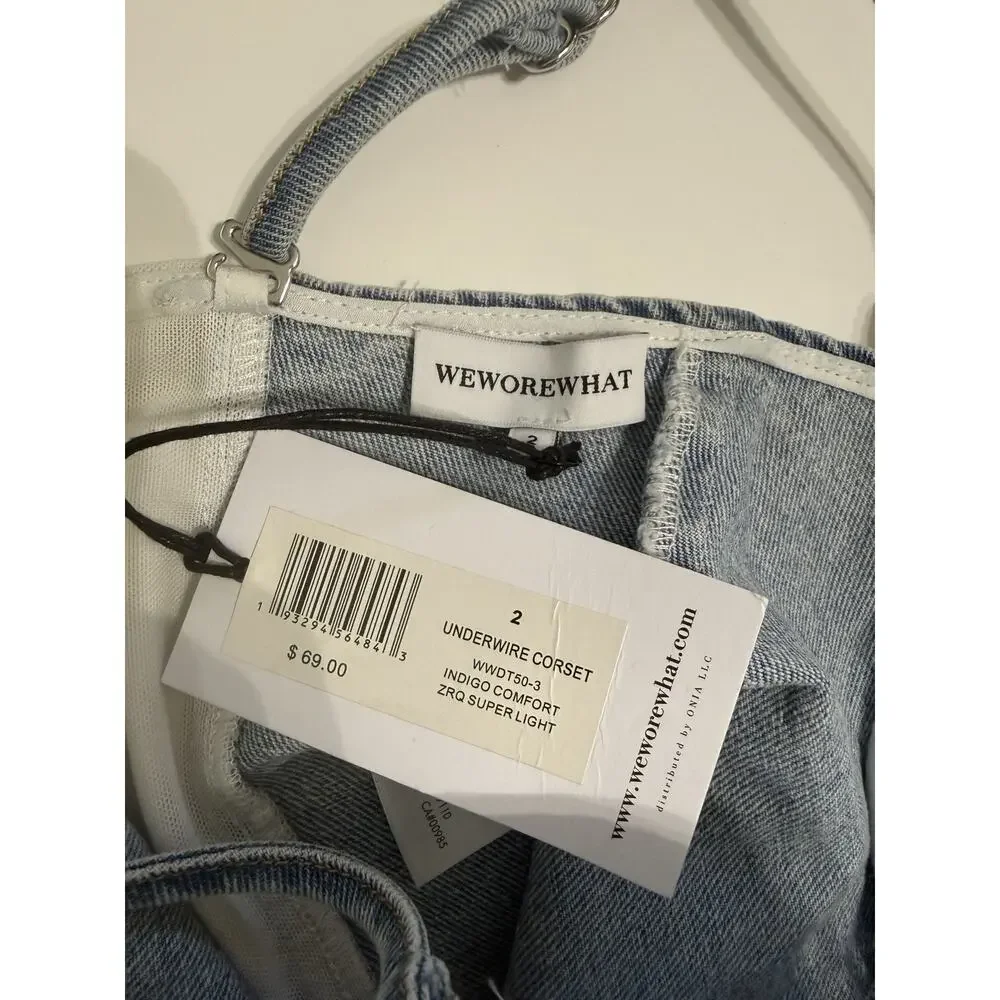 WeWoreWhat Denim Underwire Corset Top Y2K Structured Bustier Light Wash Size 2 - Picture 7 of 8